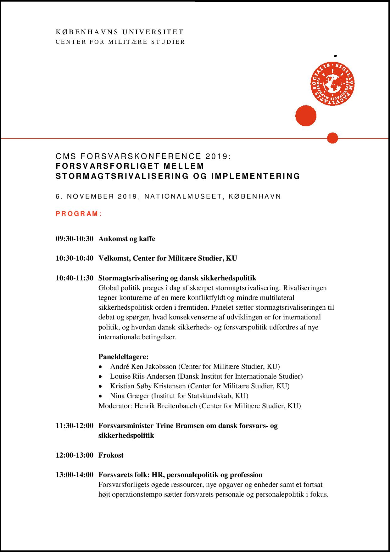 Programmet for Center for Militære Studier Forsvarskonference